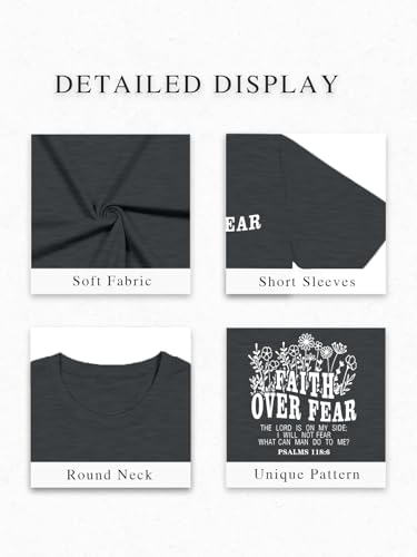 Christian Shirts for Women Faith Over Fear Oversized Graphic Tees - color: Darkgrey, size: Small