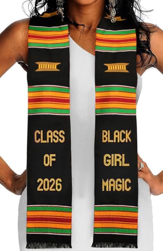 Kwabla's Kente Graduation Stole 2026 | Kente Stole Class of 2026 | Kente Graduation Sash 2026 - color: Black Girl Magic Graduation Stole 2026