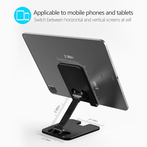 Amzpas Adjustable Cell Phone Stand Metal, Foldable Desktop Cellphone Stand with Anti-Slip Base and Convenient Charging Port, for Phone 17 16 15 14 13 12 11 Pro Xs Xs Max Xr X 8, All Phones - color: Black