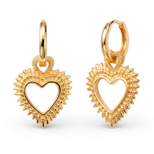 VACRONA Gold Heart Hoop Earrings Huggie Earrings for Women 14k Gold Plated Small Hoops Earrings - color: Spiked Heart