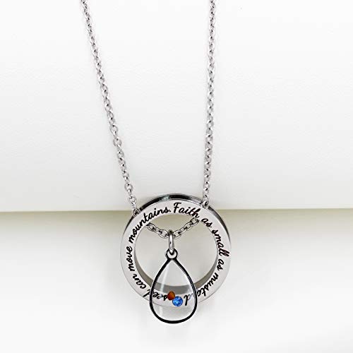 Uloveido Christian Circle Round Ring Necklace Engraved Faith As Small As A Mustard Seed Can Move Mountains Y958 - style: Blue CZ-drop
