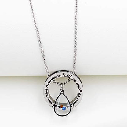 Uloveido Christian Circle Round Ring Necklace Engraved Faith As Small As A Mustard Seed Can Move Mountains Y958 - style: Blue CZ-drop