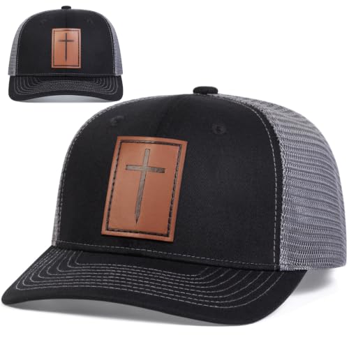 Black Baseball Cap Snapback hat for Men Snap Pack Hip Hop Mens Hat - color: Leather Cross