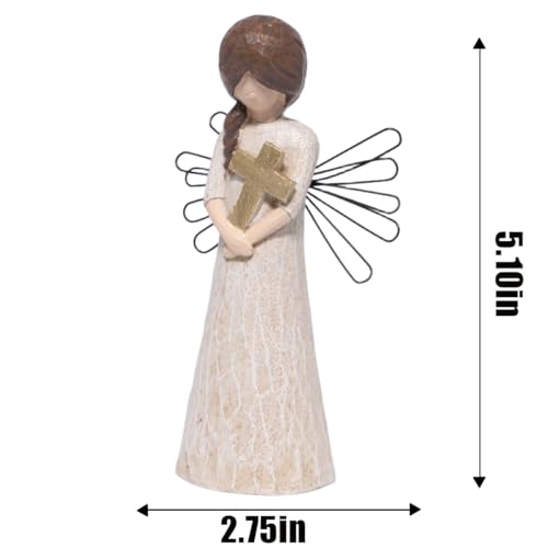 Hodao Angel Figurine with Cross, 5.1" Resin Guardian Angel Ornaments for Home Decorations, Sympathy & Memorial Decor, Indoor Tabletop Religious Figurines, Faith Gift for Women Mom Friends - style: Z-holding cross-small