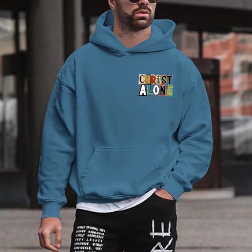Christian Hoodies For Men Jesus Religious God Hoodie Faith Bible Verse Sweatshirt inspirational Cotton Pullover Tops - color: Deep Blue, size: X-Large