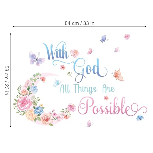 Quote Bible Art Wall Sticker with God All Things are Possible Moon Inspirational Christian Wall Decal for Living Room Bedroom Office