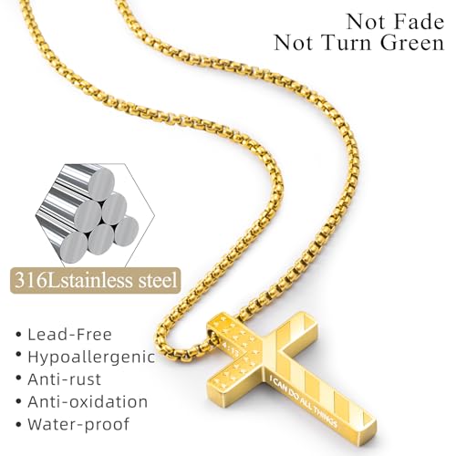 Romass Cross Necklace for Men Boys - 316L Stainless Steel Bible Verse Religious Pendant, Christian Jewelry Gifts for Son Husband, Graduation Gifts, Adjustable 22+2 inch Chain - color: Black+Gold, style: 2Pcs 4:13
