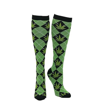 Cute and Funny Compression Socks for Women and Men with Funny Sayings - color: Multi - Argyle Weed