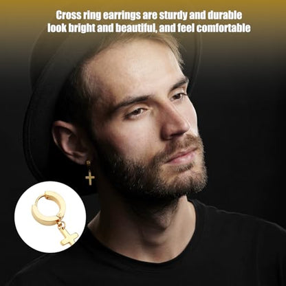 Cross Earrings Dangle Hinged Stainless Steel Hoop and Stud Fashion Ear Jewelry for Men Women - size: 6 Pair