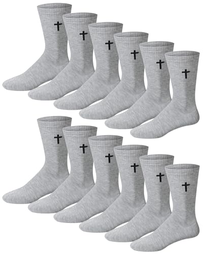 Shihanee 12 Pairs Cross Socks Men Crew - color: Light Gray