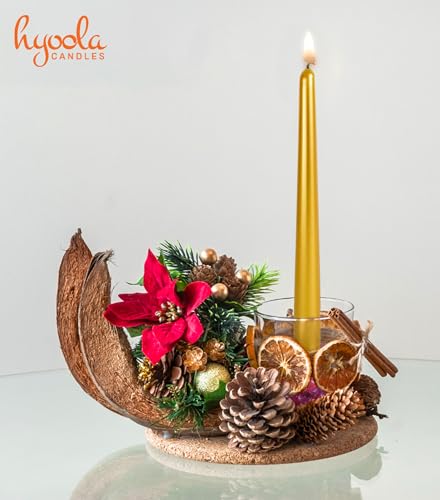 Hyoola Tall Taper Candles - 10 Inch Metallic Gold Unscented Dripless Taper Candles - 8 Hour Burn Time - 4 Pack - color: Metallic Gold, size: 10 Inch