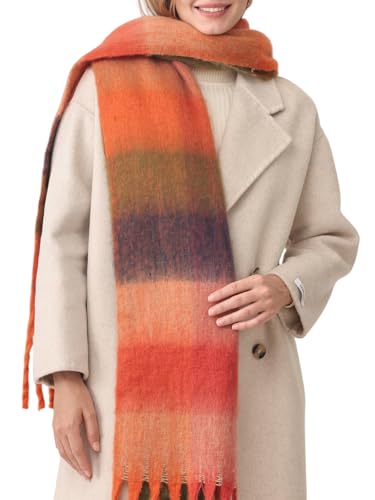 HOTIAN Women's Large Scarf Colorful Chunky Plaid Scarves Soft Winter Thick Tassel Warm Wrap Shawl - color: Green-red (Forest)