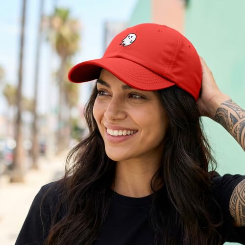 DALIX Ghost Embroidered Mens Womens Cotton Dad Hat Baseball Cap Adjustable - color: Red