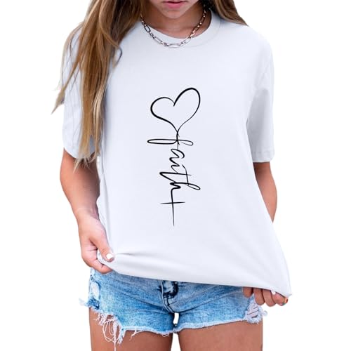 KIEKIECOO Faith Christian Shirts for Women Religious Crewneck Tshirts Cotton Graphic Tees Bible Verse Casual Summer Tops - color: White, size: Medium