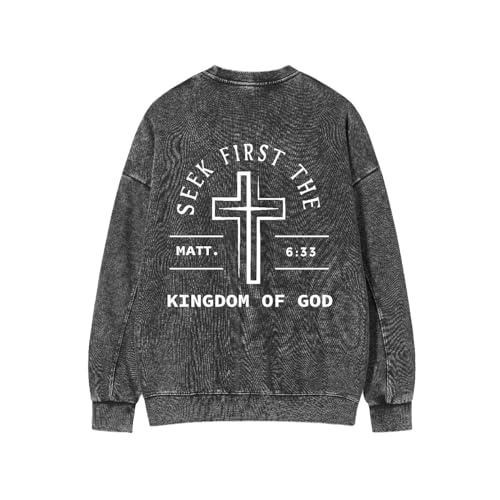 Fall Oversized Crewneck Sweatshirt For Women Men Kingdom Of God - color: Black, size: X-Large