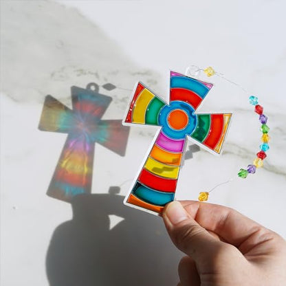Winlyn 27 Set Cross Suncatchers Ornaments Decorations DIY Window Paint Art Craft Kits for Kids Sunday School VBS Christmas Easter Holiday Activities Party Favors