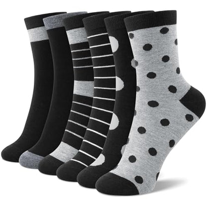 6 Pairs Crew Socks for Women, Soft Cute Funny Cotton Socks - color: Nocturne Melody