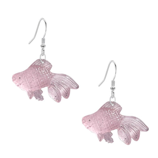 Anmpab Beach Funny Cute Goldfish Dangle Drop Earrings Lovely Resin Transparent Fish Earrings for Women - color: Pink