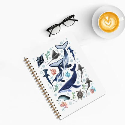 Marine Biology Notebook Journal, Retro Coastal Marine Biology Gifts - color: Whale