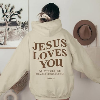 Sulayesh Christian Jesus Loves You Hoodies Women Religious Faith God Jesus Is King Sweatshirts Bible Verse Inspirational Tops - color: Apricot, size: Small