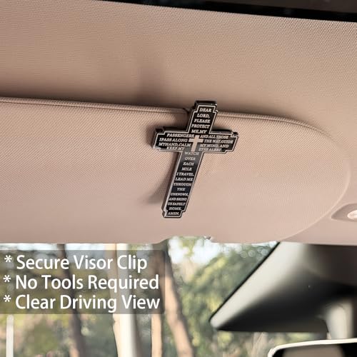 Christian Visor Clip Cross for Car, Drive Safe Religious Accessories, Black - color: Black