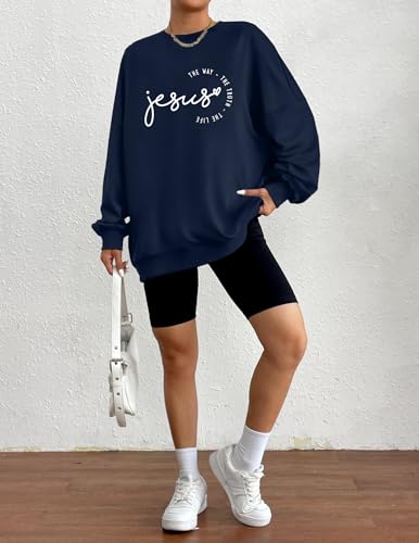MOUSYA Christian Sweatshirts for Women God Shirts Jesus Graphic Pullover - color: Blue, size: X-Large