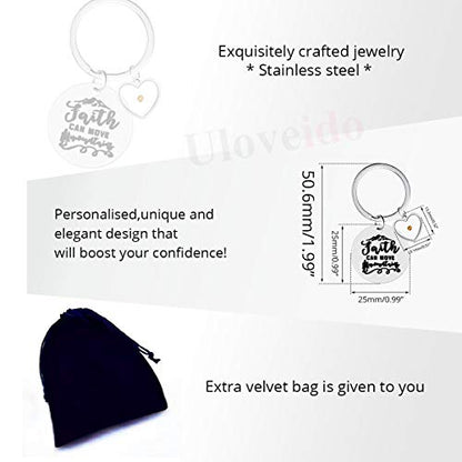 Uloveido Stainless Steel Faith Cross Keychain & Jesus Loves Me Christian Keyring Mustard Seed Charms Religious Jewelry - style: Faith Can Move-heart