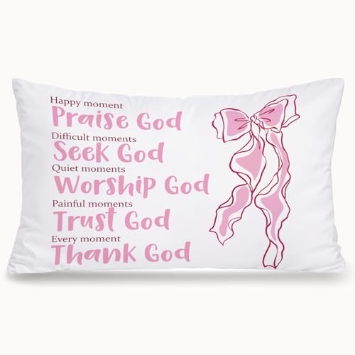 Pink Coquette Bow God Christian 12x20 Pillow Cover, Pink Christian Decor, Preppy Bible Scripture Decorative Throw Pillow Covers Pillowcases for Girls Room Dorm Apartment Church Decor - color: Bible - Pink (White05)