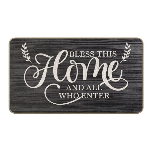 Bless This Home and All Who Enter Doormat 17x30,Housewarming Gifts for Men Women,Vintage Wooden Text Door Mat,Farmhouse Inspirational Quote Decor Doormat for Home Indoor Outdoor - color: 32 Doormat