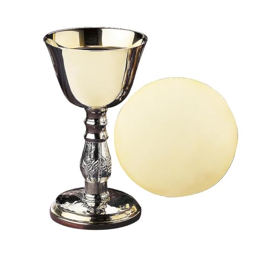 Church Gold Plated Brass Chalice & Paten, 5 Ounce, 2 Tone Antique Silver - color: 2-Tone Antique Silver