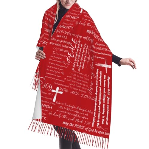 Prayer Shawls and Wraps for Women, Jesus Christian Gifts Bible Scarf Super Soft Fashion Shawl With Tassel - color: Red