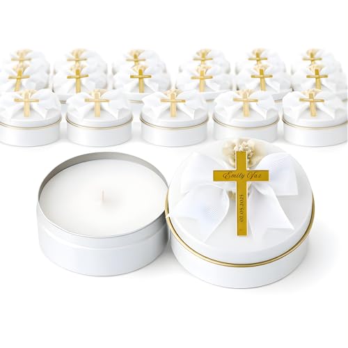 Christening & Baptism Candle Favor Set – Personalized Cross Ribbon Candles for Guests