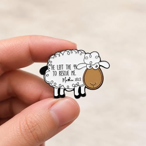 Christian Sheep Enamel Pin - Bible Verse Pins Brooch for Backpacks, Jackets, Hats with "HE LEFT THE 99 TO RESCUE ME.". Religious Brooches Gift for Christians, Church Friends