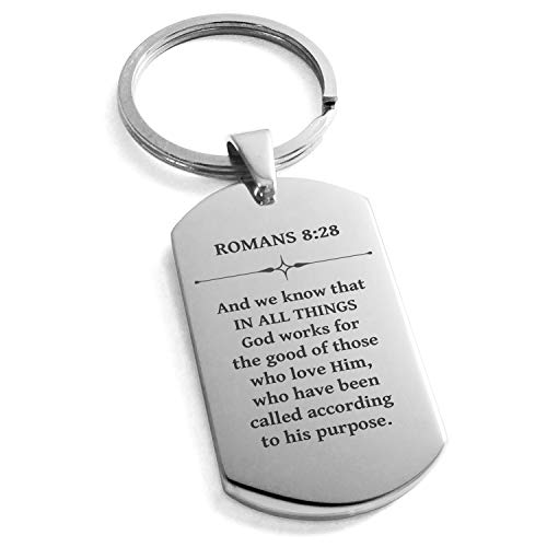 Stainless Steel in All Things Romans 8:28 Dog Tag Keychain Keyring - color: Silver
