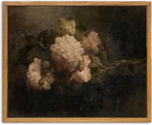 KBKBART Dark Floral Framed Wall Art, Moody Peonies Flower Painting 8x10inch - color: Moody Peony, size: 10"L x 8"W