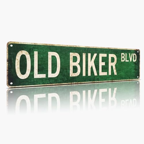 Old Biker Blvd Metal Sign 4x15 inch | Rust-Free Aluminum Motorcycle Man Cave Decor | Weatherproof Indoor/Outdoor Wall Art for Garage, home bar sign, pub wall decor, Workshop & Biker Gifts - color: oldbiker