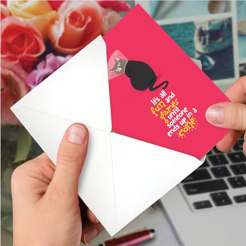 NobleWorks Catty Cards - Get Well Greeting Card with Envelope (4.63 x 6.75 Inch) - Featuring a Spunky Feline Wearing a Cone on a Brightly Colored Background C6558BGWG - style: Catty Cards
