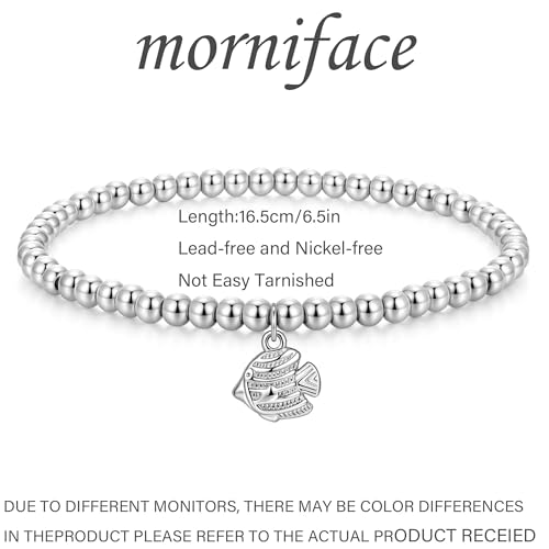 morniface Beaded Bracelet for Women, Handmade Stretch Bracelet with Charms, Dainty Stackable and Trendy Jewelry Gift - style: Silver Beaded-clownfish