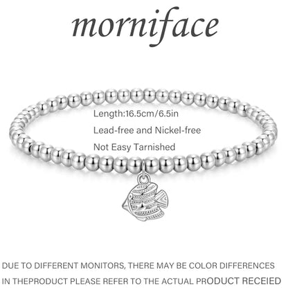 morniface Beaded Bracelet for Women, Handmade Stretch Bracelet with Charms, Dainty Stackable and Trendy Jewelry Gift - style: Silver Beaded-clownfish