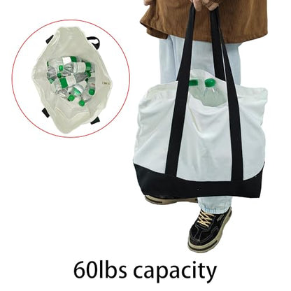 Extra Large Canvas Tote Bag with External Pocket, Reusable Grocery Shopping Bag with Waterproof Lining, Top Zipper