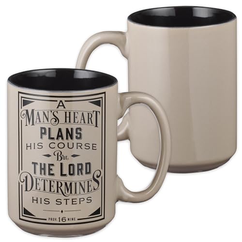 Christian Art Gifts Large Ceramic Coffee & Tea Mug for Men, Dads & Pastors: Man's Heart Plans Inspirational Bible Verse Microwave/Dishwasher Safe Drinkware, Lead/Cadmium-free, Café Brown/Black, 14 oz. - color: Café Brown/Man's Heart