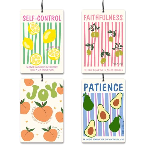 Christian Car Accessories for Women 4Pcs,Fruit of the Spirit Car Air Freshener,Bible Verse Hanging Freshies,Religious Rearview Mirror Decor,Inspirational Car Decor Gifts for Women - color: fruit