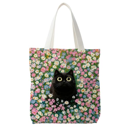 Canvas Tote Bag for Women - color: Flower Cat
