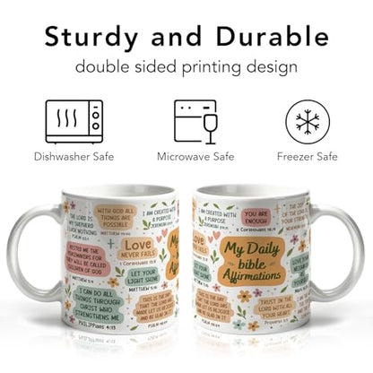 Daily Bible Affirmations Coffee Mug, Christian Scripture Gifts for Women Men Church Friends, Inspirational Religious Encouragement Gifts for Mom Grandma Pastor, Birthday Graduation Mothersday Present - color: Daily Bible Affirmations