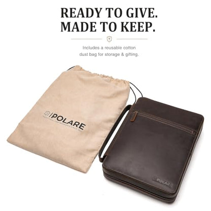 Polare Full Grain Leather Bible Cover Church Bag Bible Protective Book Holder Carrying Case Folder Organizer Portfolio, Dark Brown - style: Dark Brown