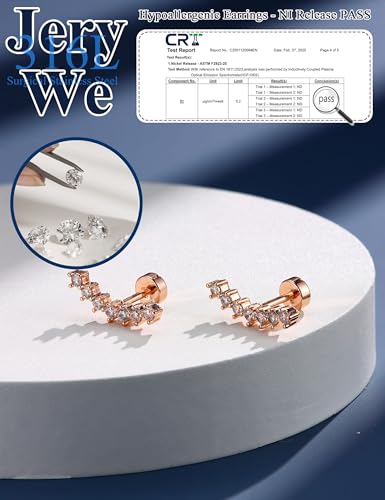 JeryWe Cartilage Earrings for Women Hypoallergenic Helix Piercing Jewelry - color: G:long cz-rosegold filled