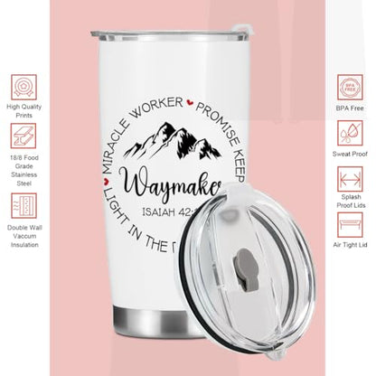 Christian Gifts for Women Men Her Tumbler, Inspirational Bible Verse Scripture Gifts Birthday Christmas, Faith Religious Coffee Mug Stainless Steel Vacuum Insulated Double Wall Travel Cup with Lid - color: Waymaker 1225