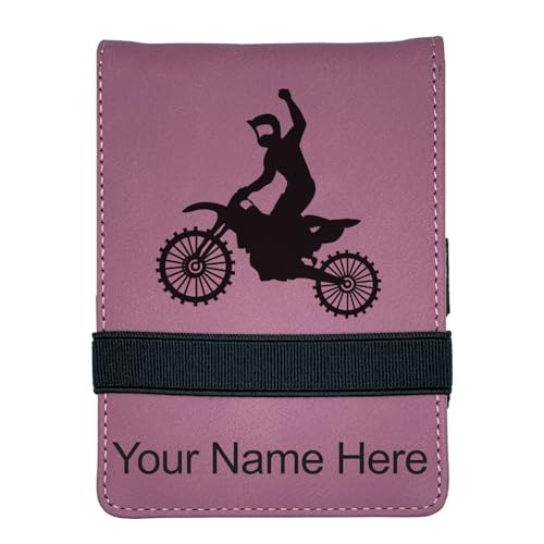 LaserGram Mini Padfolio with Notepad and Pen, Motocross, Personalized Engraving Included (Pink) - color: Pink