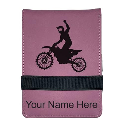 LaserGram Mini Padfolio with Notepad and Pen, Motocross, Personalized Engraving Included (Pink) - color: Pink