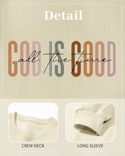 KIEKIECOO God is Good Sweatshirts for Women Christian Faith Sweatshirt Bible Verse Religious Long Sleeve Shirts Pullover - color: Apricot, size: Medium
